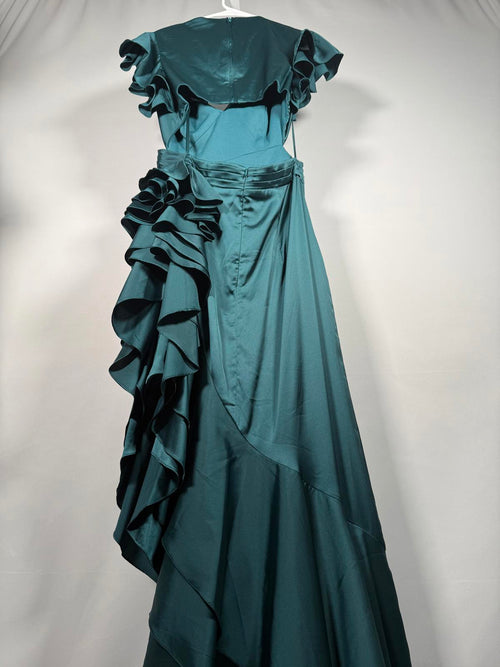 NWT Mac Duggal Green Asymmetrical Ruffle Dress Size 4