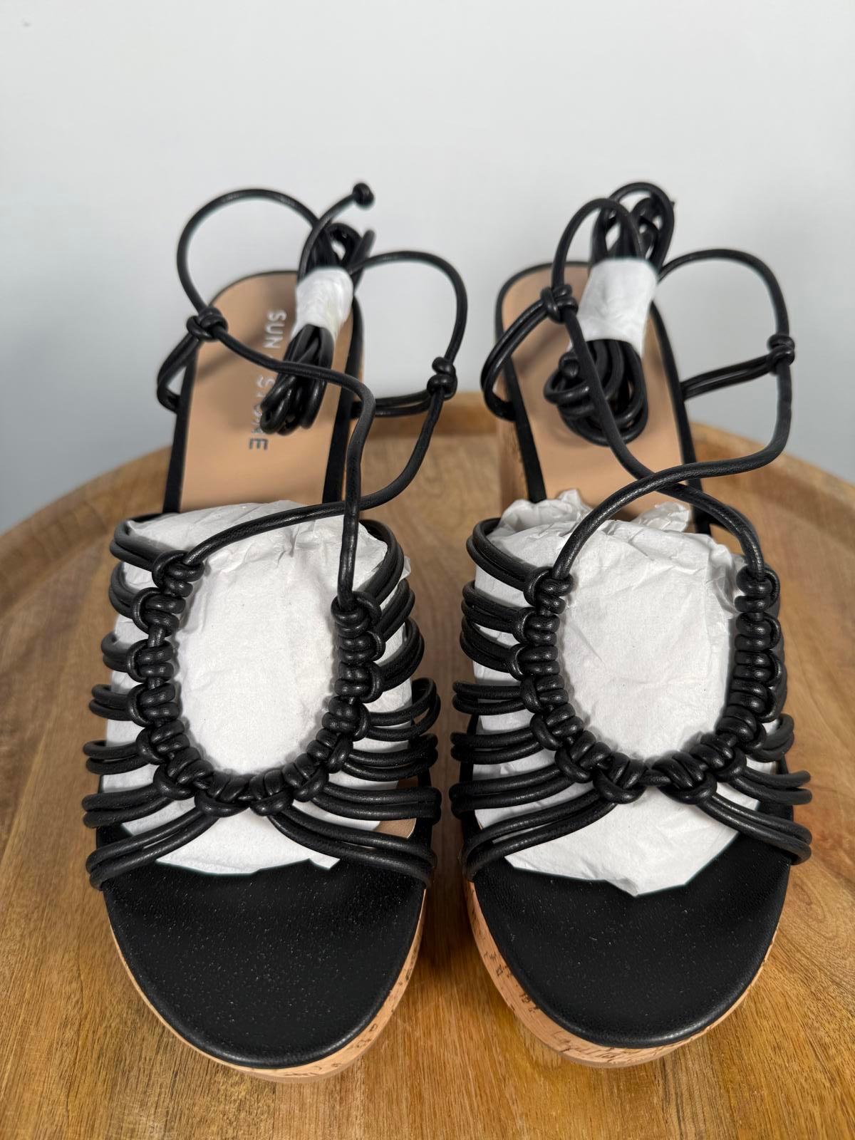 NWB Sun + Stone Tillyyp Womens Faux Leather Heeled Wedge Sandals 7.5