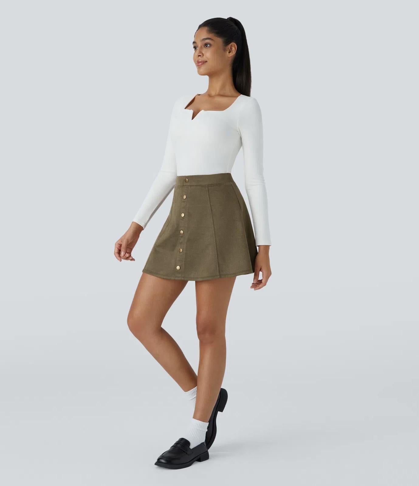 NWT Halara High Waisted Decorative 2-in-1 A Line Suede Mini Casual Skirt Size XS