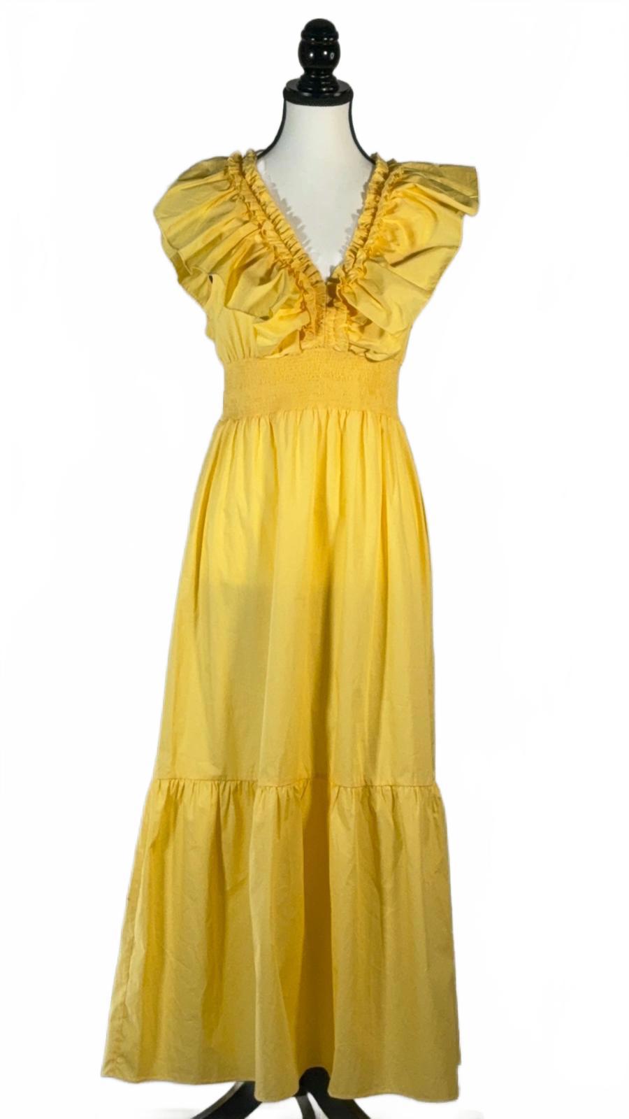 NWT Adrianna Papell Yellow Ruffle Maxi Dress Smocked Waist Size 6 $149 MSRP