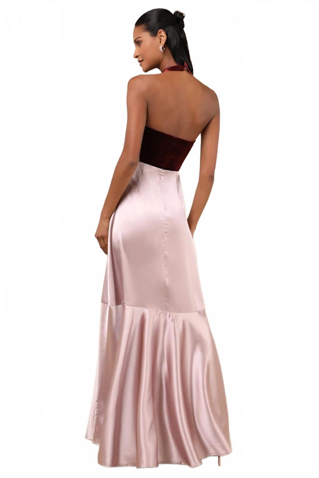 NWT Lulus Mesmerizing Impression Mauve Pink Mixed Media Halter Maxi Dress XS