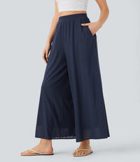 NWT Halara High Waisted Mesh Overlay Wide Leg Casual Pants Naval Academy S