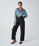 NWT Halara Pocket High Low Curved Hem Shine Oversize Work Shirt Troposphere XS