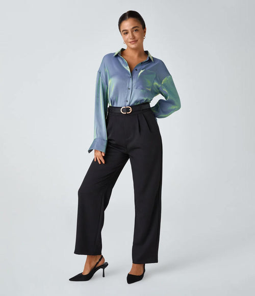 NWT Halara Pocket High Low Curved Hem Shine Oversize Work Shirt Troposphere XS