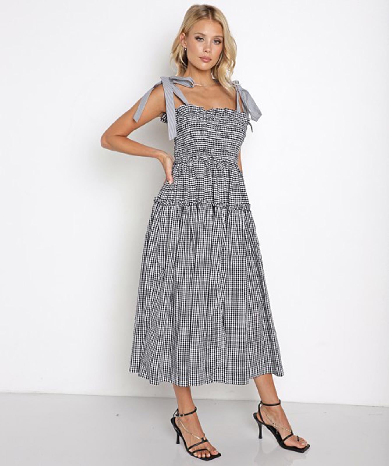 NWT Revolve En Saison Gingham Smocked Midi Dress Black Small