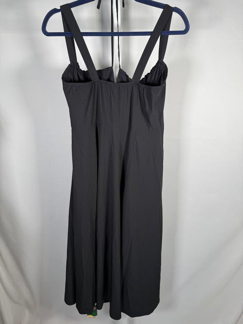 NWT Halara Square Neck Drawstring Tie Front Flounce Long Sleeve Dress Black S