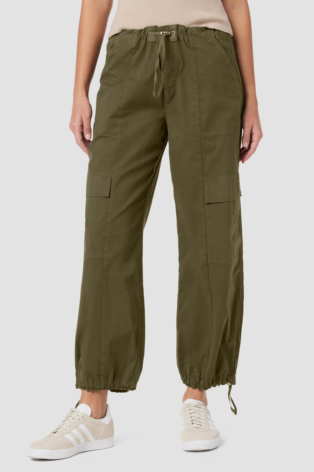 NWT Hudson Women's Drawstring Cargo Parachute Pants Green Size Medium
