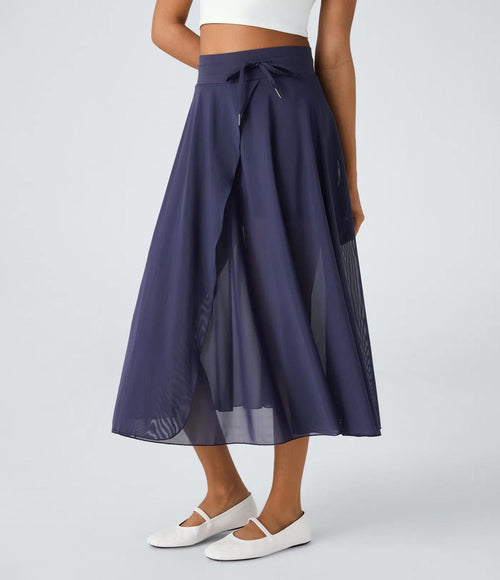 NWT Halara High Waisted Contrast Mesh 2-in-1 Pocket Midi Flare Casual Skirt - M