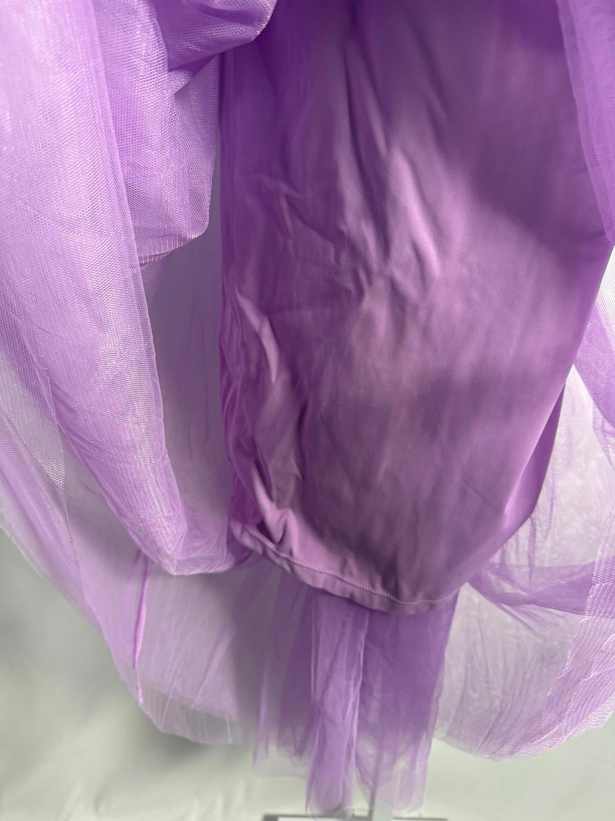 NWT Halara V Neck Ruched Lace Up Contrast Mesh Midi Casual Dress Orchid Bloom L