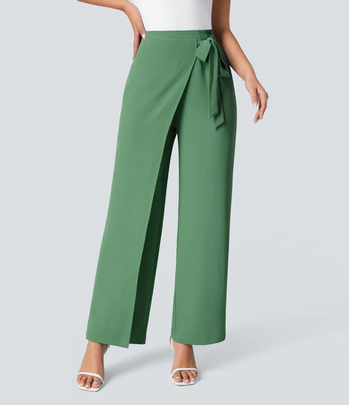 NWT Halara High Waisted Tie Side Wide Leg Work Pants Hills Green L