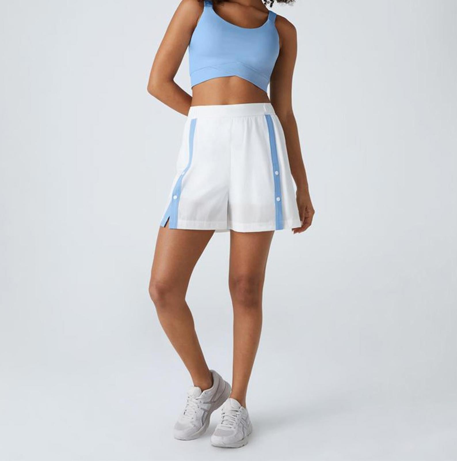 NWT Halara Women's Casual White Shorts with Light Blue Stripe Detail Size XS