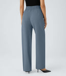 NWT Halara High Waisted Zipper Pocket Shirred Straight Leg Work Pant Blue Size M
