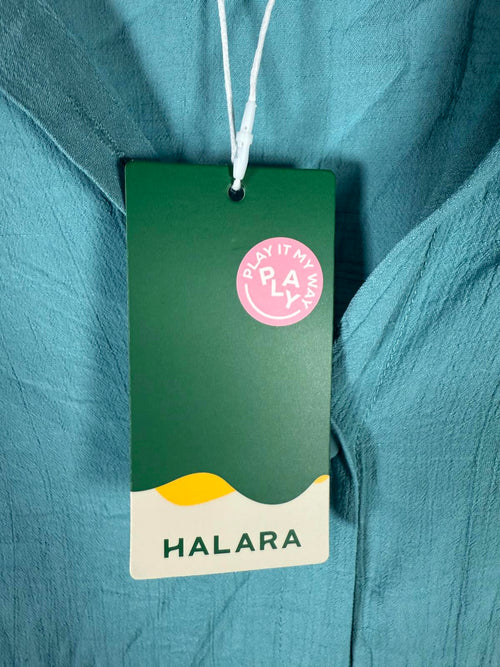 NWT Halara Batwing short sleeve long line shirt in Nile Blue M