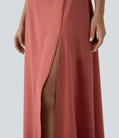 NWT Halara Breezeful High Waisted Pocket 2-in-1 Flowy Maxi Skirt Flame Red - L