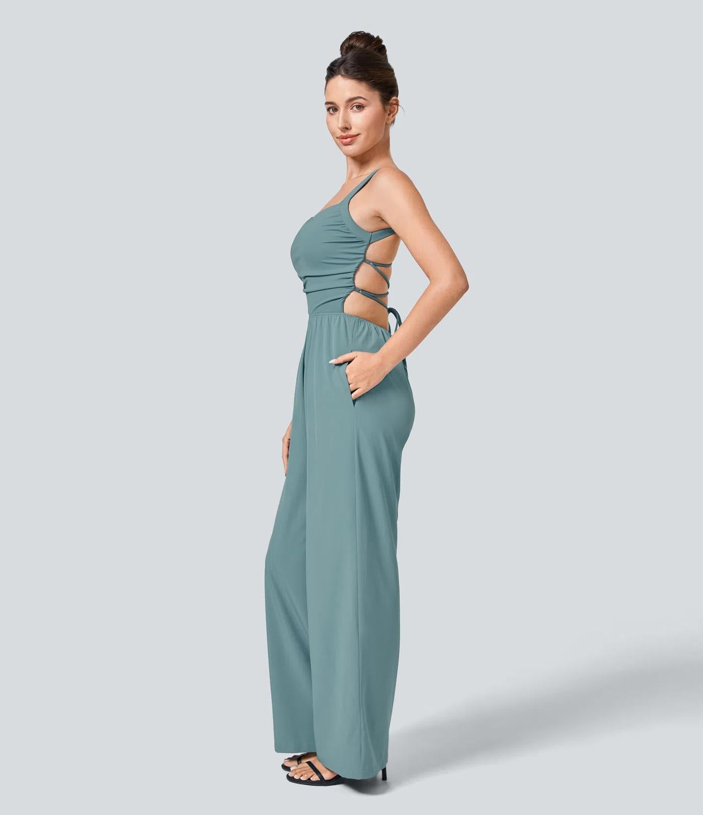 NWT Halara Breezeful™ Lace Up Pocket Quick Dry Casual Jumpsuit Size Small