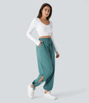 NWT Halara High Waisted Drawstring Pocket Hem Casual Joggers Mineral Blue Size L