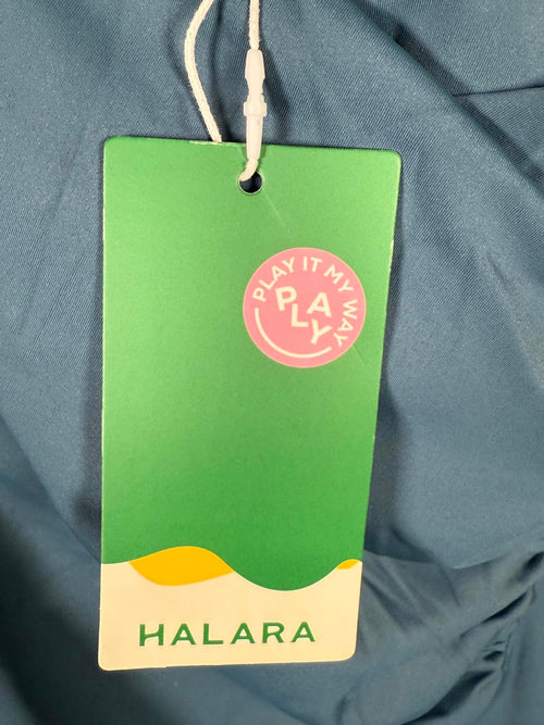 NWT Halara SoftlyZero Airy Crossover Ruched Lace Up Bodycon Dress Ink Green XS