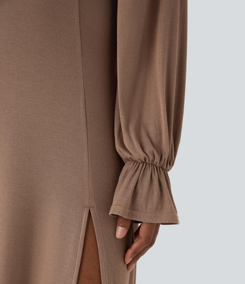 NWT Halara Square Neck Tie Front Flounce Sleeve Midi Dress Size Medium
