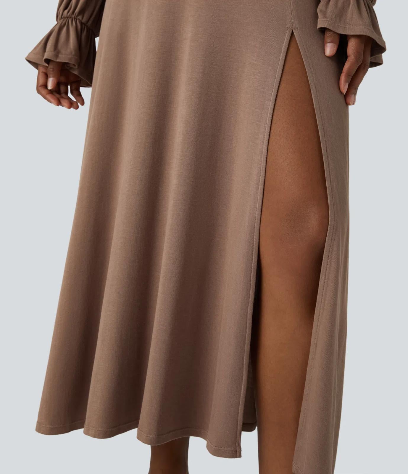 NWT Halara Square Neck Tie Front Flounce Sleeve Midi Dress Size Medium