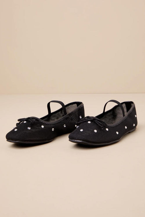 Lulus Miliah Black Mesh Rhinestone Ballet Flats - 11 NWB