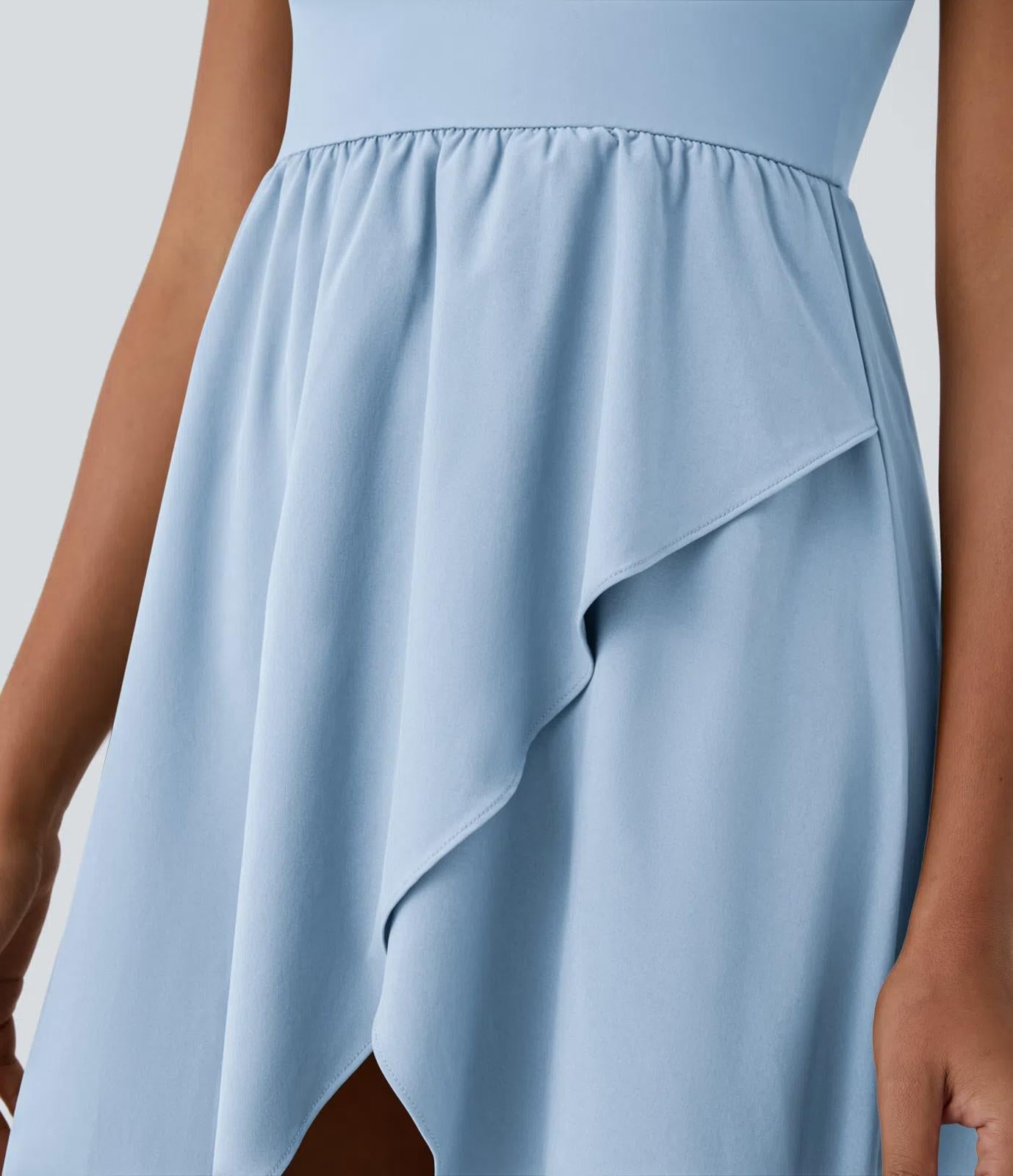 NWT Halara Breezeful High Low 2-Piece Pocket Flowy Casual Dress Thin Ice Blue M