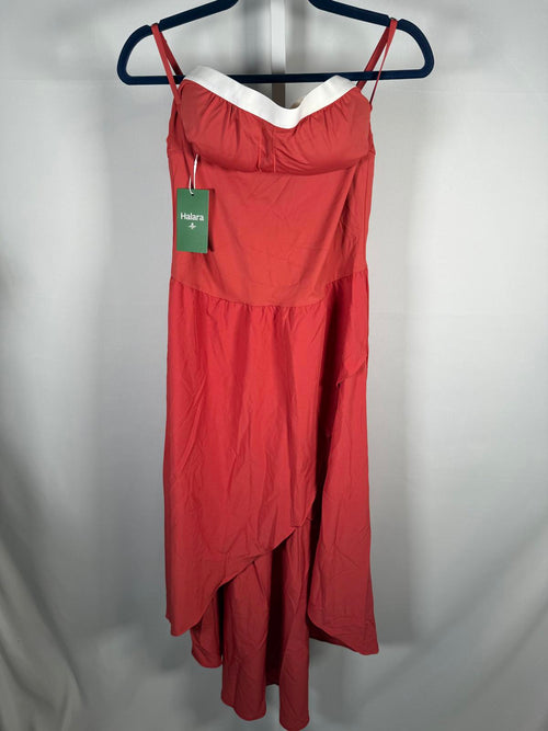 NWT Halara Breezeful High Low 2-Piece Pocket Midi Casual Dress Kapok Red L