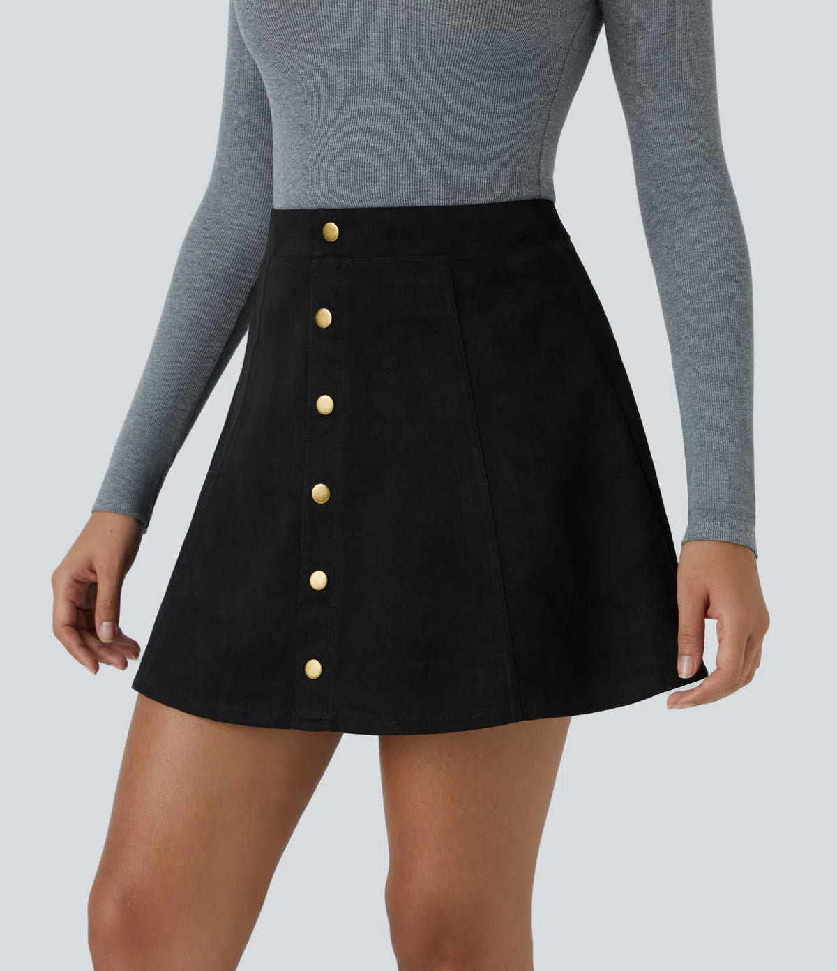 NWT Halara High Waisted 2-in-1 A Line Suede Mini Skirt Black Size Small
