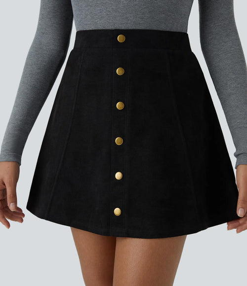 NWT Halara High Waisted 2-in-1 A Line Suede Mini Skirt Black Size Small