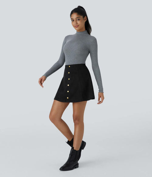 NWT Halara High Waisted 2-in-1 A Line Suede Mini Skirt Black Size Small