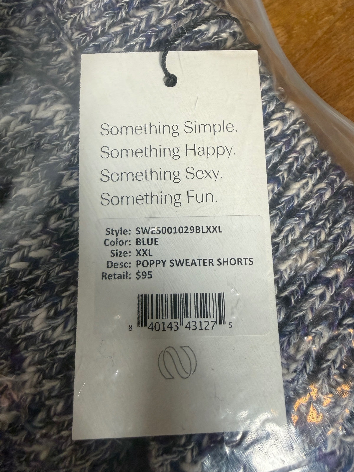 NWT Something Navy Poppy Blue Marled Knit Sweater Shorts Size XXL