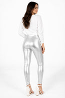NWT Tipsy Elves Metallic Silver Leggings Size Large