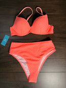 NWT CUPSHE Coral Pink Textured Two Piece Bikini Set Size Small