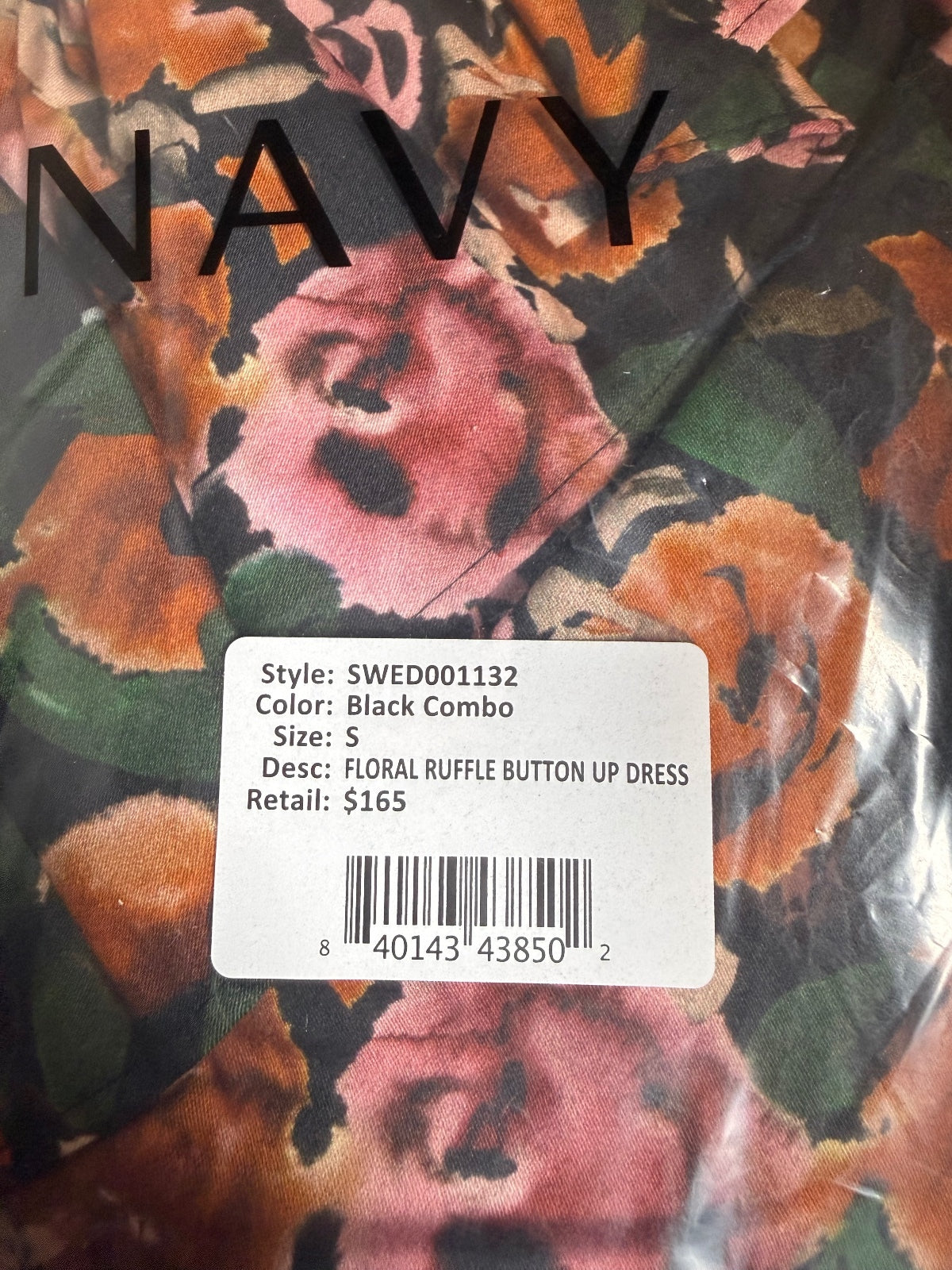 NWT Something Navy Floral Ruffle Button Up Dress Black Combo Size Small