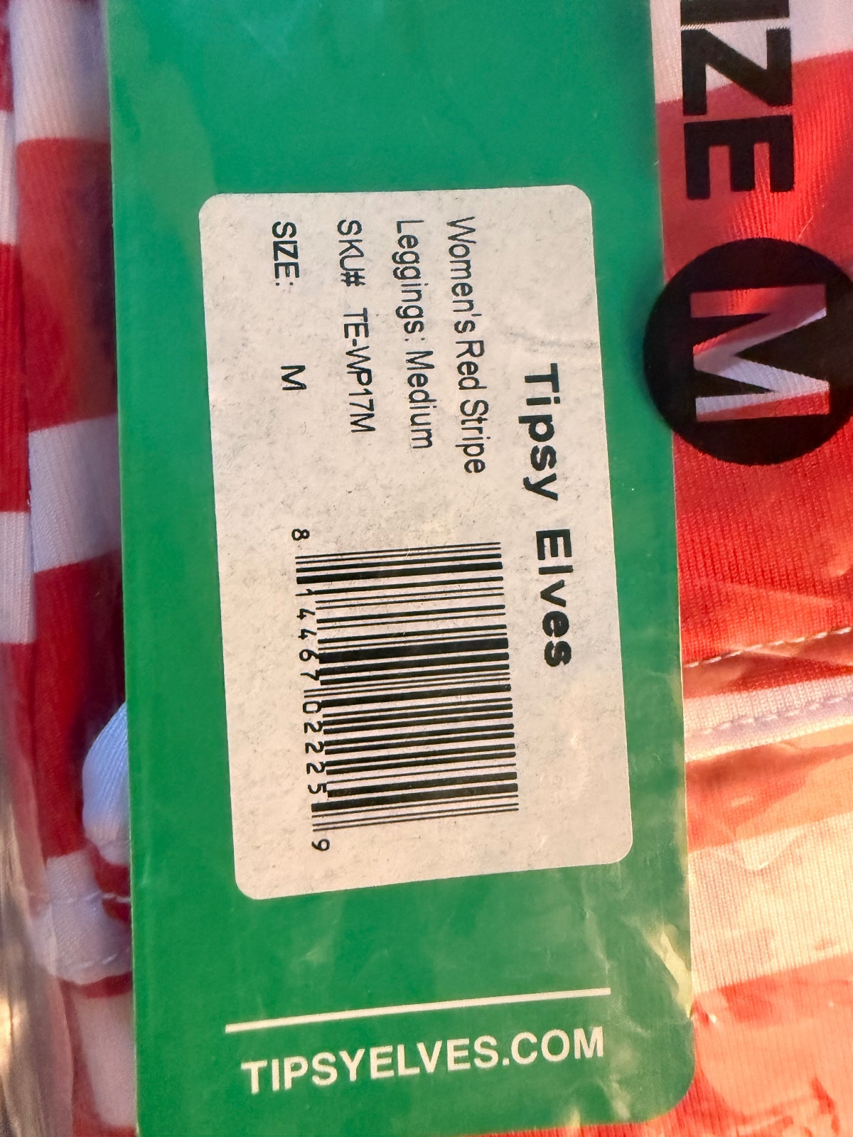 NWT Tipsy Elves Red and White Striped Leggings Size Medium