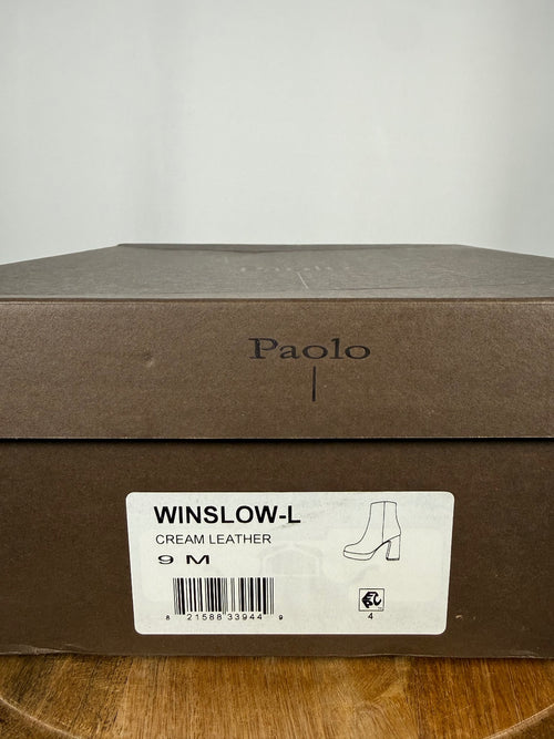 NWB Linea Paolo Winslow Cream Leather Platform Block Heel Ankle Boots Size 9