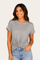 NWT Six Fifty Heather Gray Twist Front Short Sleeve Top Size Large