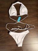 NWT Cupshe Bright White Crisscross Halter Cheeky Bikini 3Pc Mesh Cover Up Size S