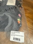 NWT Something Navy Louise Black Floral Embroidered Ruffle Sweater Size XS