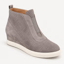 NWB Linea Paolo Anna Rock Gray Perforated Kid Suede Wedge Sneakers Size 5.5