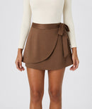 NWT Halara Suede Wrap Side Tie Mini Skirt Pecan Pie Brown Size S
