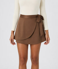 NWT Halara Suede Wrap Side Tie Mini Skirt Pecan Pie Brown Size S