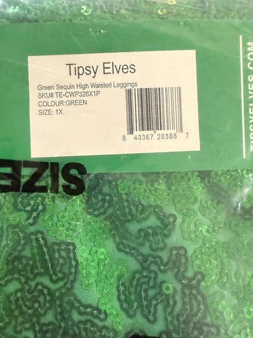 NWT Tipsy Elves Green Sequin High Waisted Leggings Size 1X