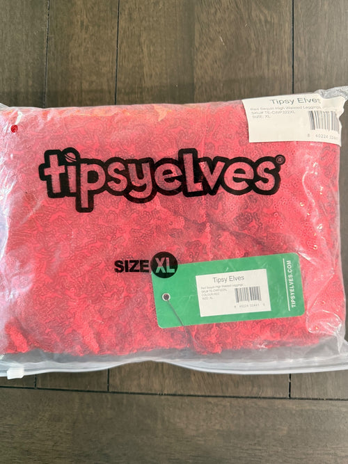 NWT Tipsy Elves Red Sequin High Waisted Leggings Size XL