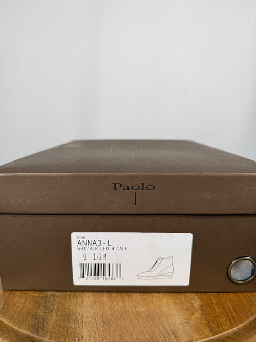 NWB Linea Paolo Anna 3 White Black Leopard Wedge Sneakers Size 9.5