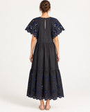 NWT Something Navy Black Combo Floral Eyelet Embroidered Tiered Dress Size XS