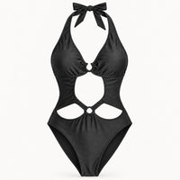 NWT Cupshe Black Halter Cutout O-Ring One Piece Swimsuit Size Small
