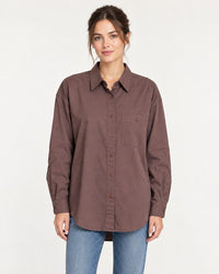 NWT Something Navy Brown Classic Button Up Long Sleeve Shirt Size XS