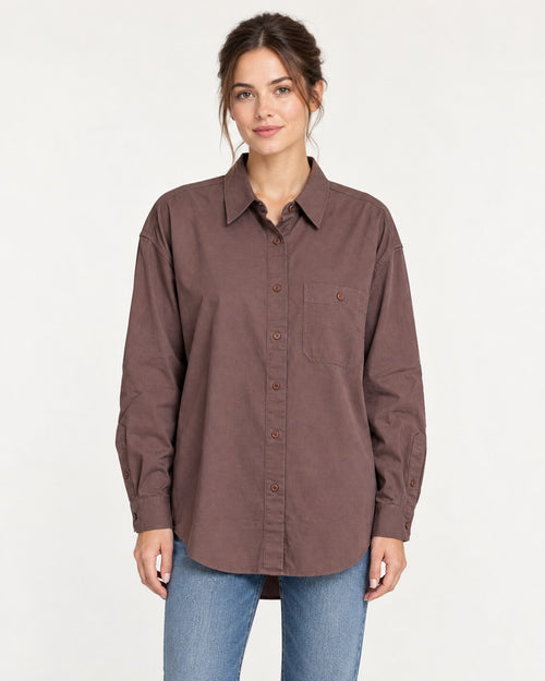NWT Something Navy Brown Classic Button Up Long Sleeve Shirt Size XS
