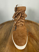 NWB Linea Paolo Fave Tan Kid Suede Cutout Wedge Sneakers Size 9
