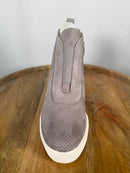 NWB Linea Paolo Anna Rock Gray Perforated Kid Suede Wedge Sneakers Size 5.5